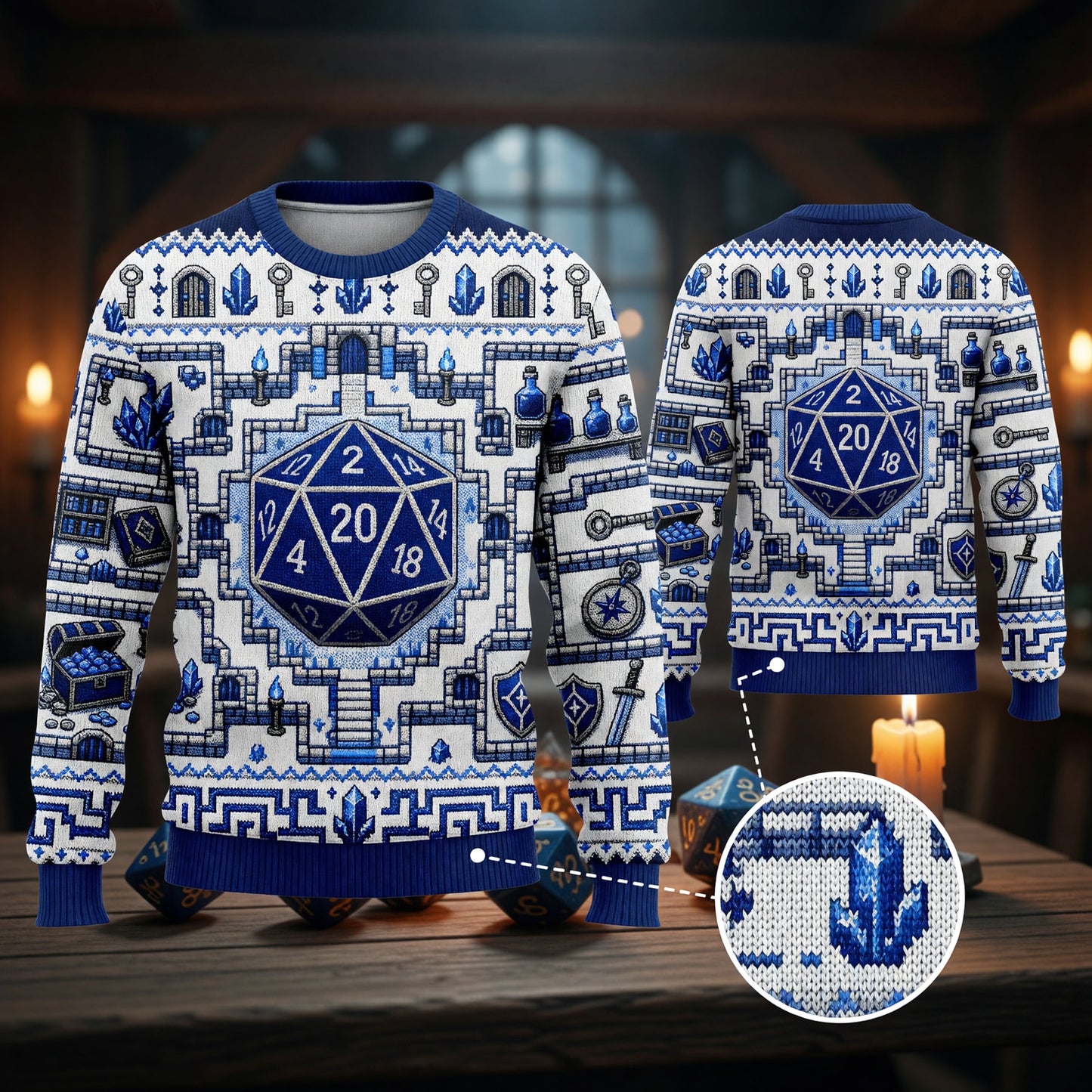 Fantasy Dungeon D20 Sweater - Fantasy Tabletop RPG Knit