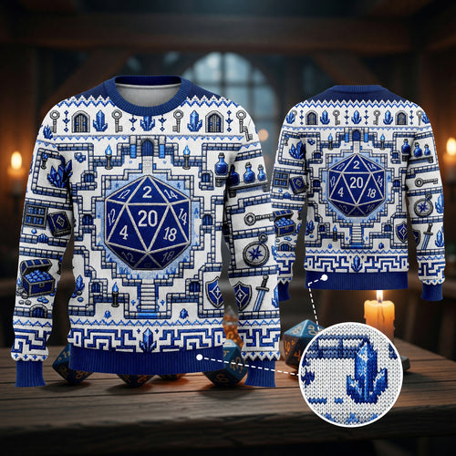 Fantasy Dungeon D20 Sweater - Fantasy Tabletop RPG Knit
