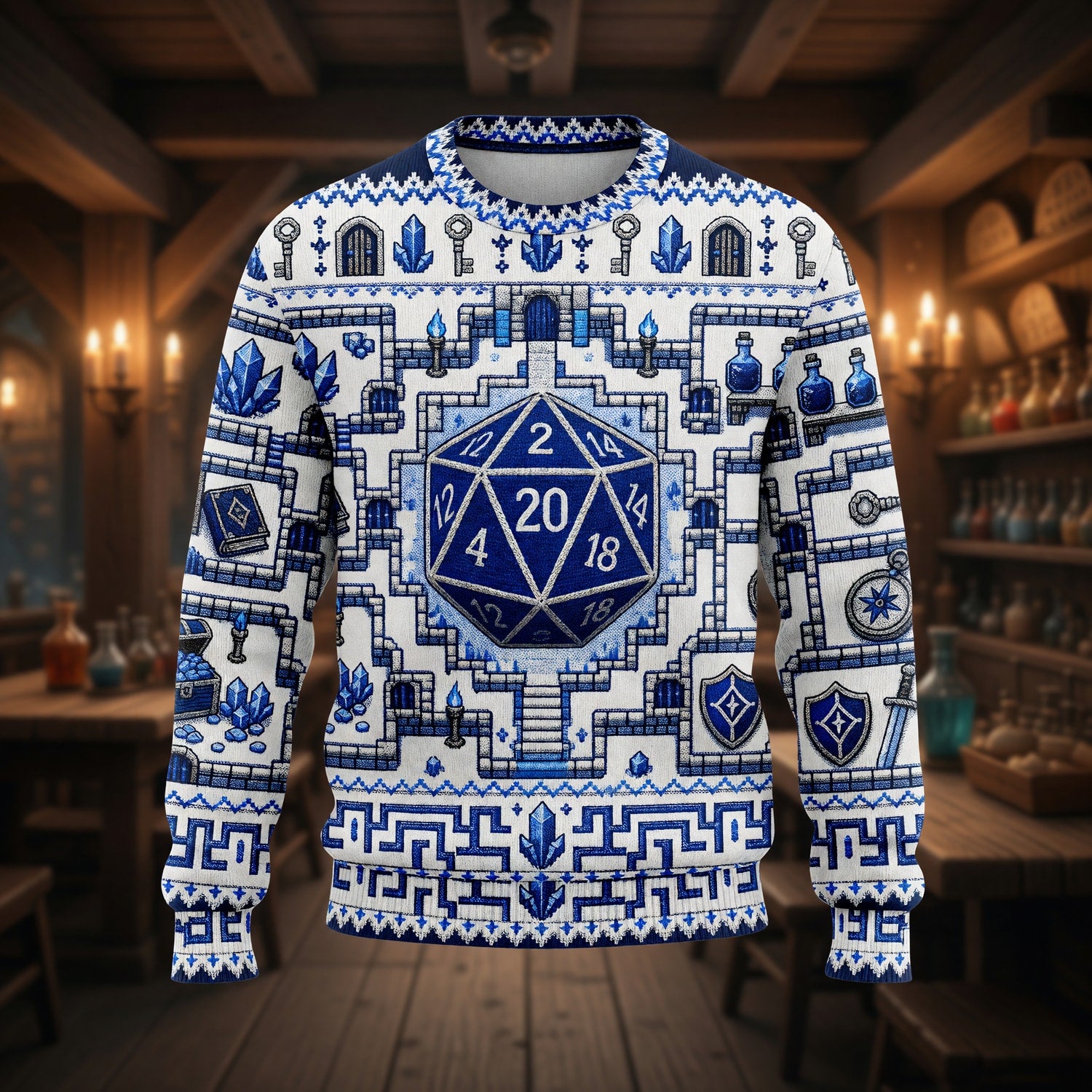 Fantasy Dungeon D20 Sweater - Fantasy Tabletop RPG Knit