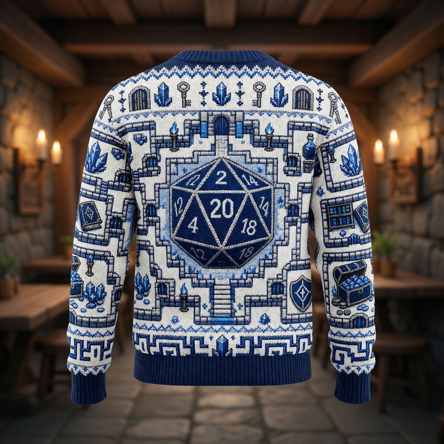 Fantasy Dungeon D20 Sweater - Fantasy Tabletop RPG Knit