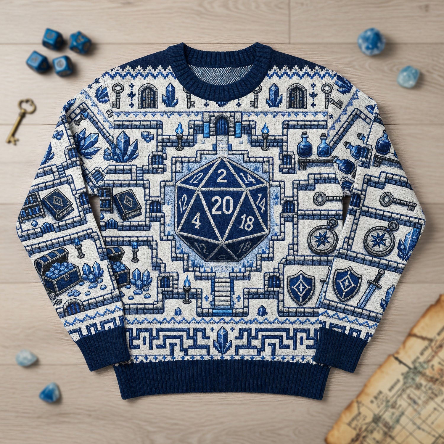 Fantasy Dungeon D20 Sweater - Fantasy Tabletop RPG Knit