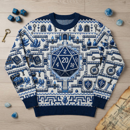 Fantasy Dungeon D20 Sweater - Fantasy Tabletop RPG Knit