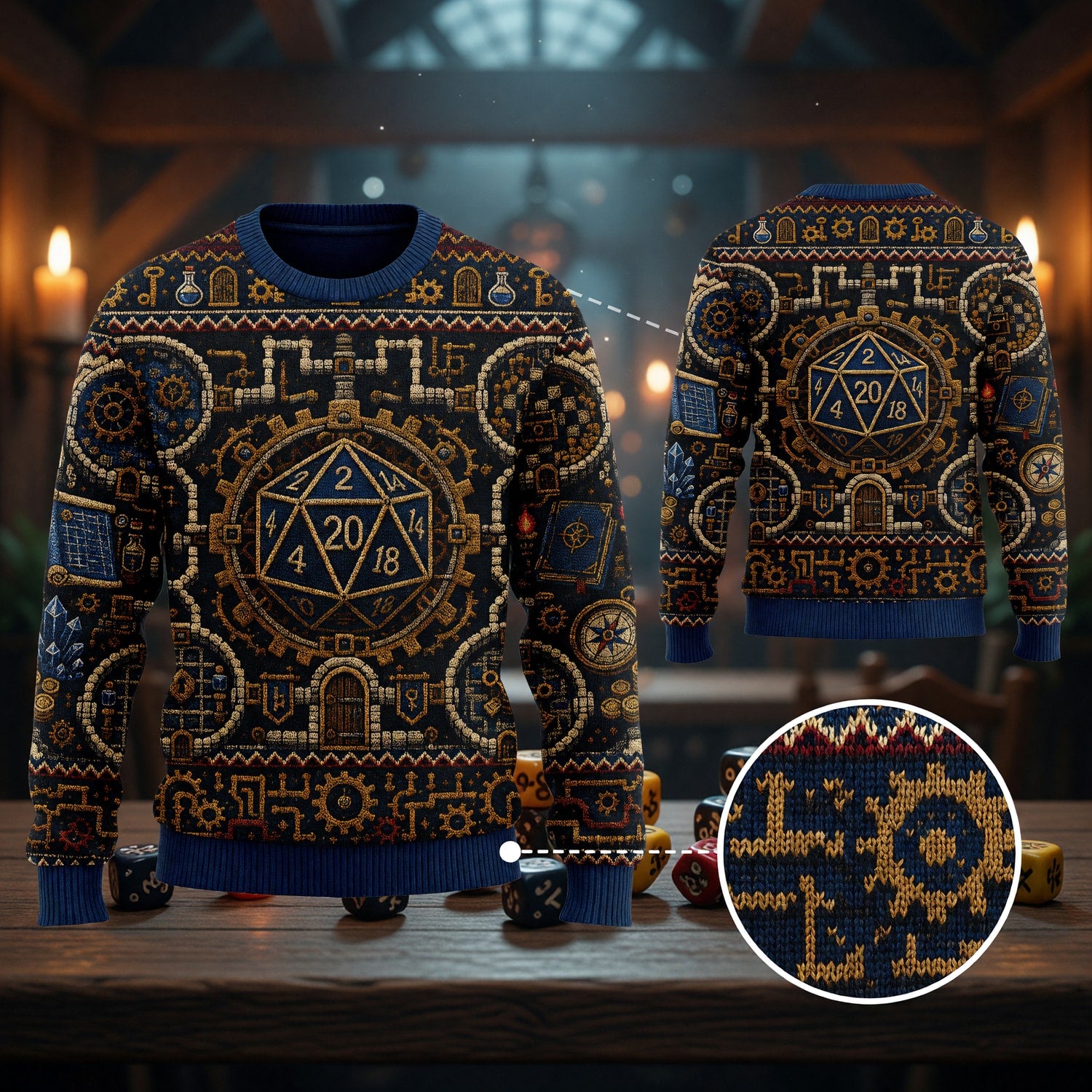 D20 Steampunk Sweater - Fantasy RPG Dice Knitwear