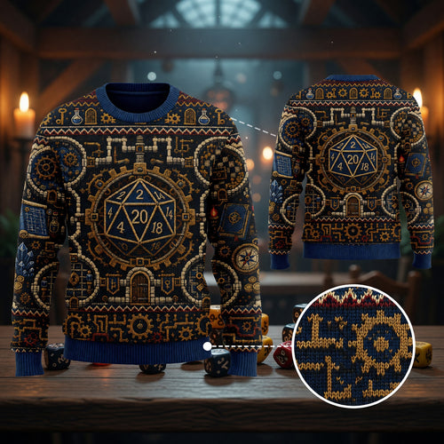 D20 Steampunk Sweater - Fantasy RPG Dice Knitwear