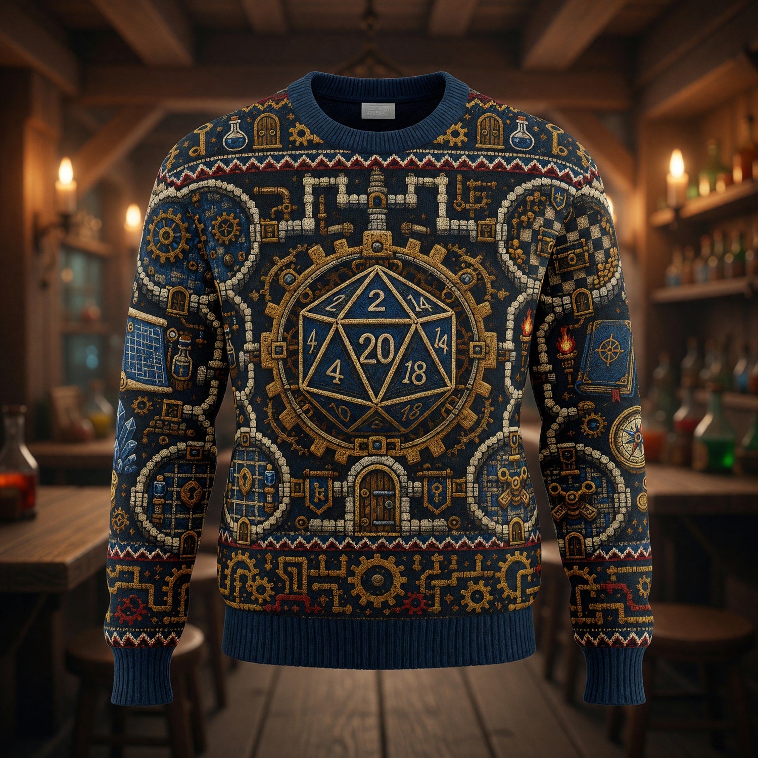 D20 Steampunk Sweater - Fantasy RPG Dice Knitwear