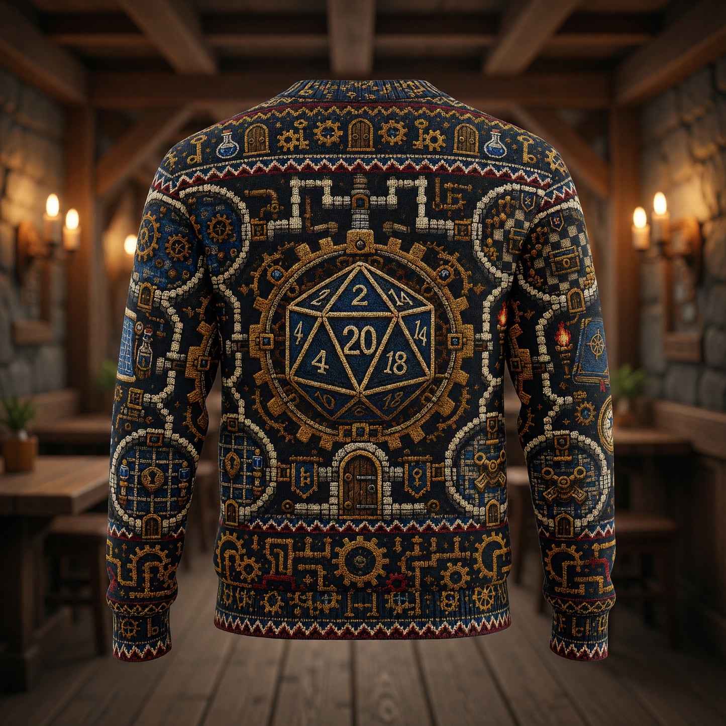 D20 Steampunk Sweater - Fantasy RPG Dice Knitwear