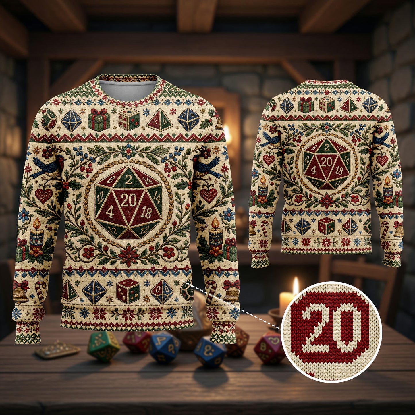 Christmas Sweater - Holiday Dice Embroidery