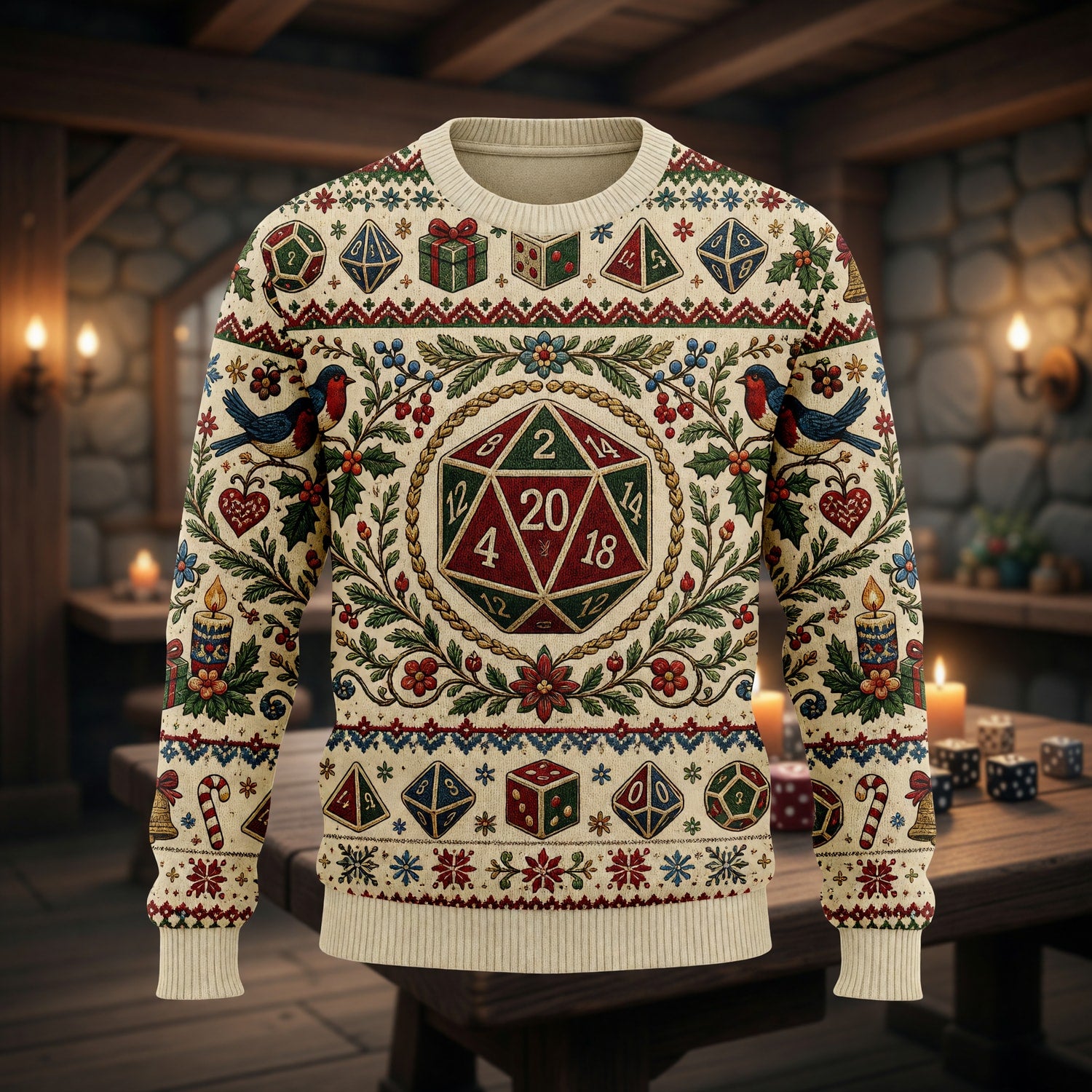 Christmas Sweater - Holiday Dice Embroidery