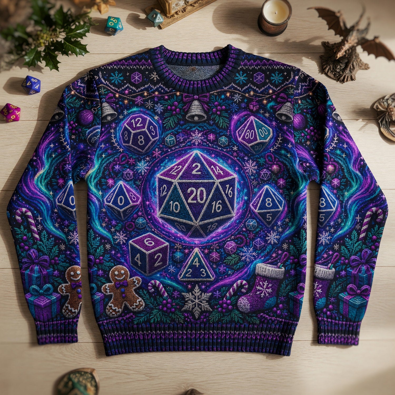 Christmas Polyhedral Dice Sweater - Fantasy Holiday Knit