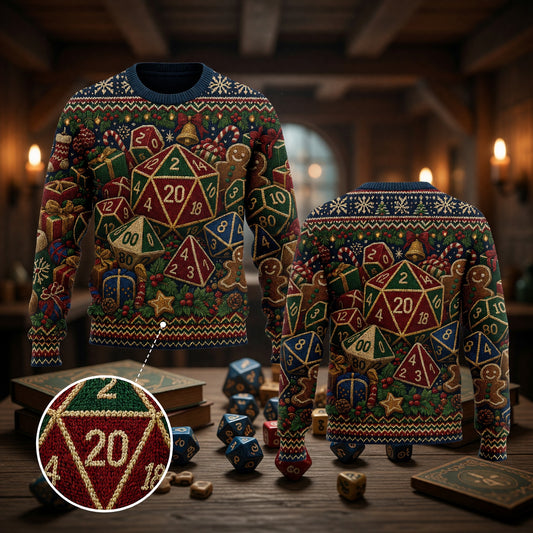 Christmas Dice Sweater - Holiday Fantasy Dungeon Knit
