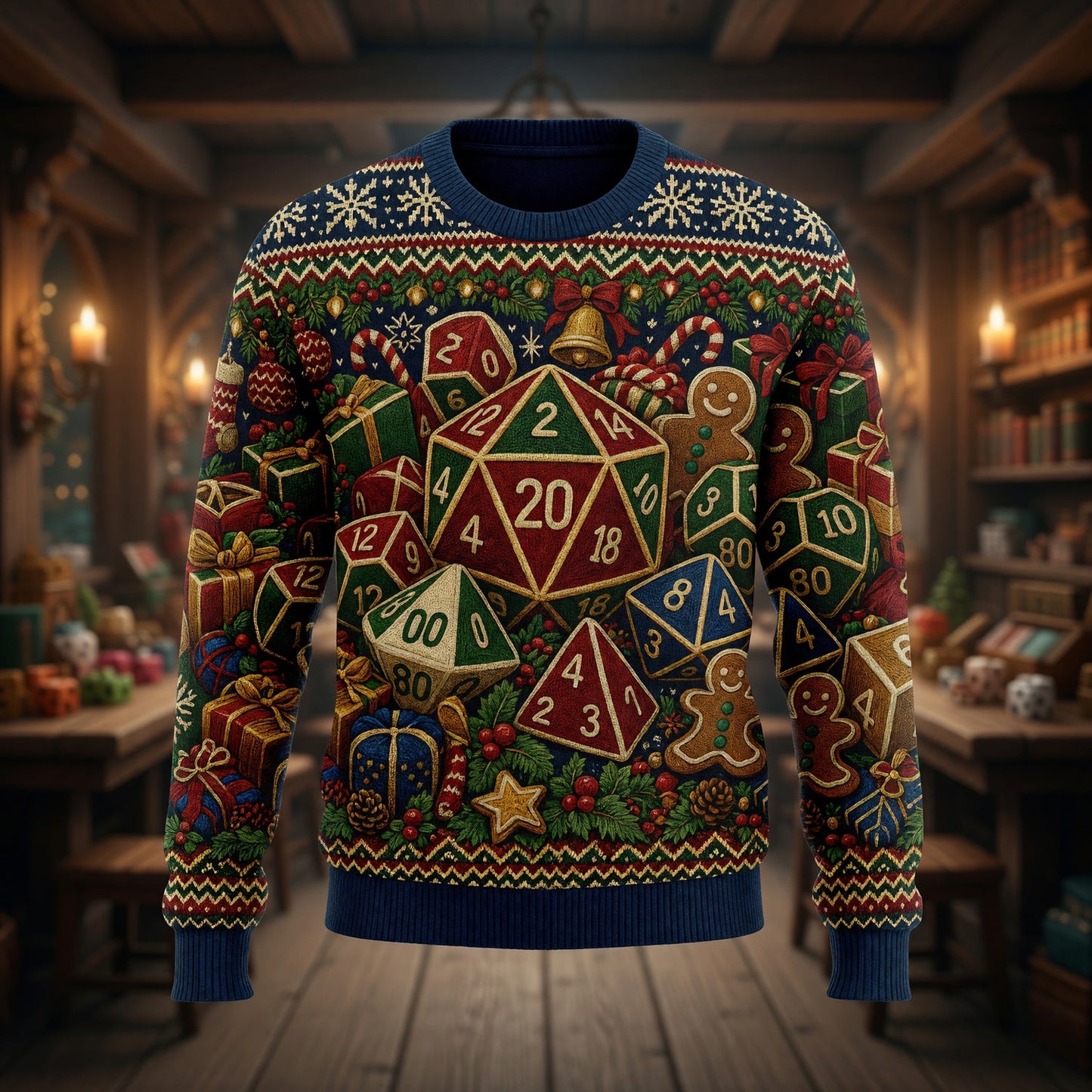 Christmas Dice Sweater - Holiday Fantasy Dungeon Knit