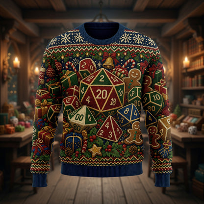 Christmas Dice Sweater - Holiday Fantasy Dungeon Knit