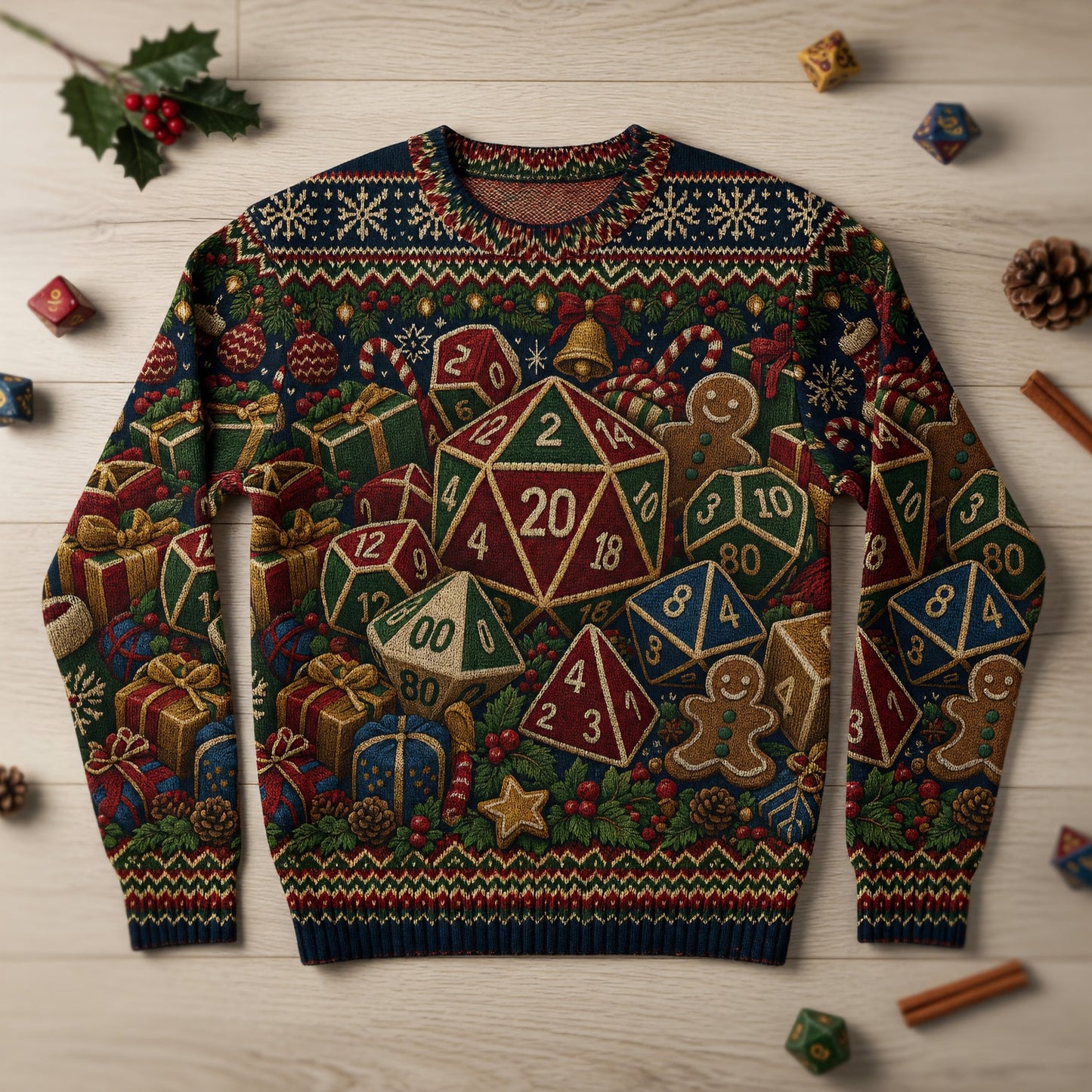 Christmas Dice Sweater - Holiday Fantasy Dungeon Knit