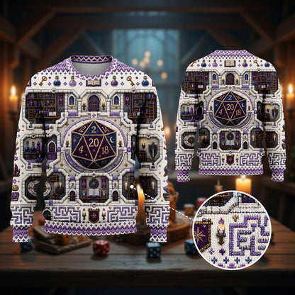 Enchanted Library Sweater - Fantasy RPG D20 Dice Map Design