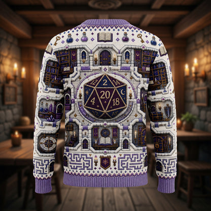 Enchanted Library Sweater - Fantasy RPG D20 Dice Map Design