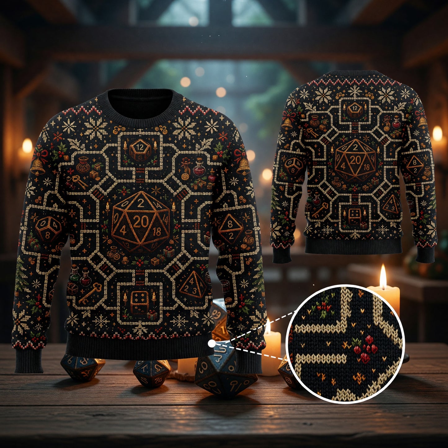 Christmas Sweater - Knitted Dice Holiday RPG Pattern