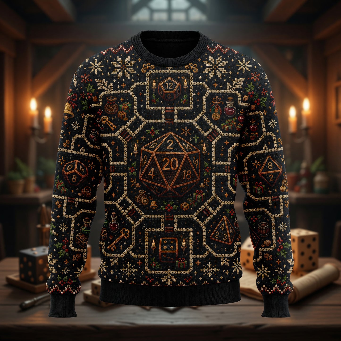 Christmas Sweater - Knitted Dice Holiday RPG Pattern