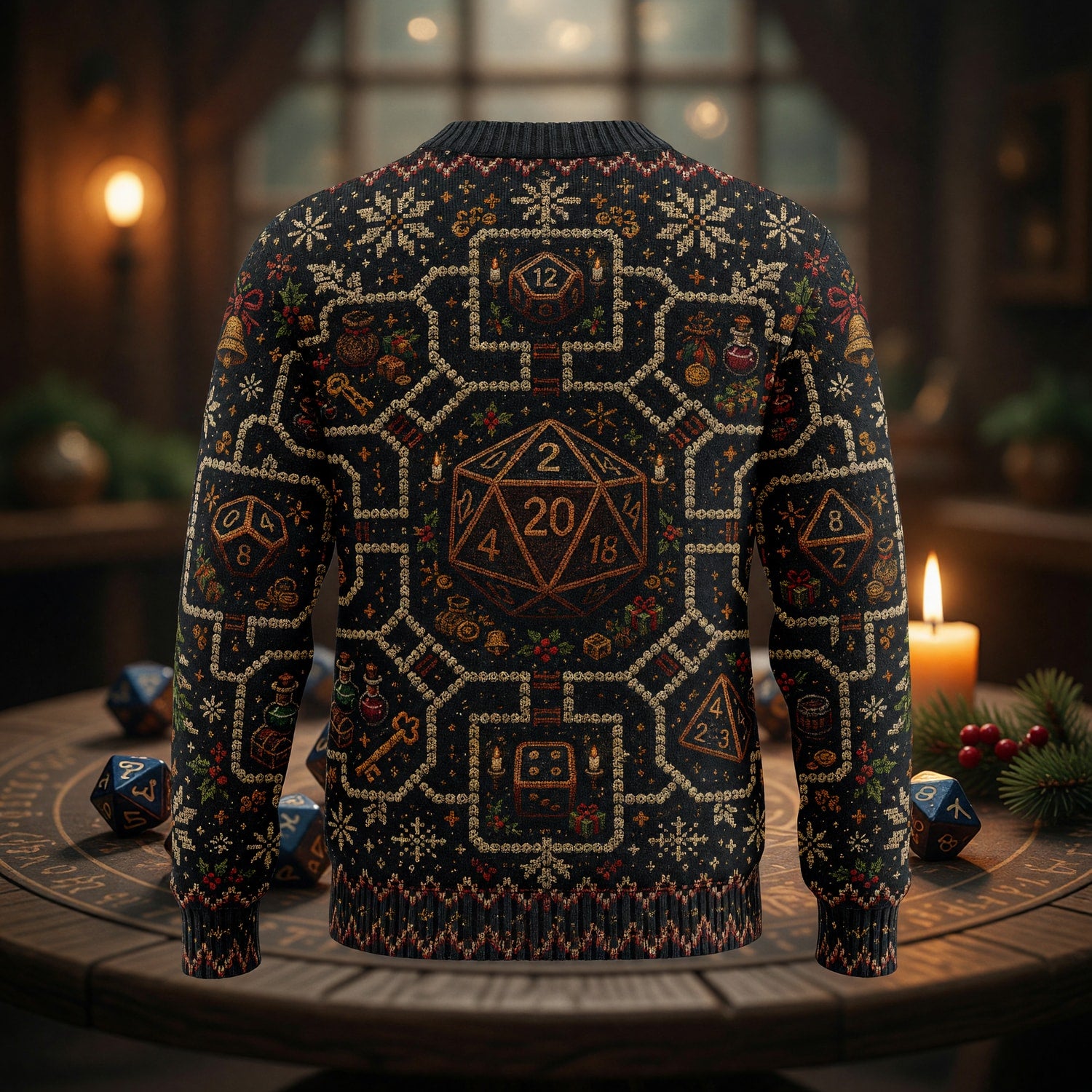 Christmas Sweater - Knitted Dice Holiday RPG Pattern