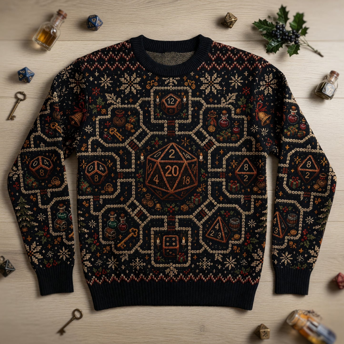 Christmas Sweater - Knitted Dice Holiday RPG Pattern