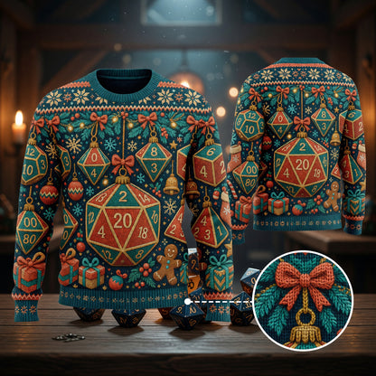 Christmas Dice Sweater - Holiday RPG Gaming Knit Apparel
