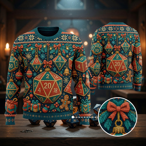 Christmas Dice Sweater - Holiday RPG Gaming Knit Apparel