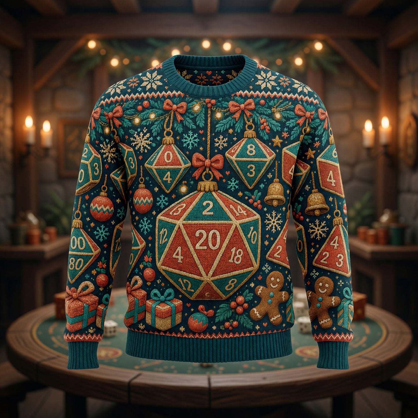 Christmas Dice Sweater - Holiday RPG Gaming Knit Apparel