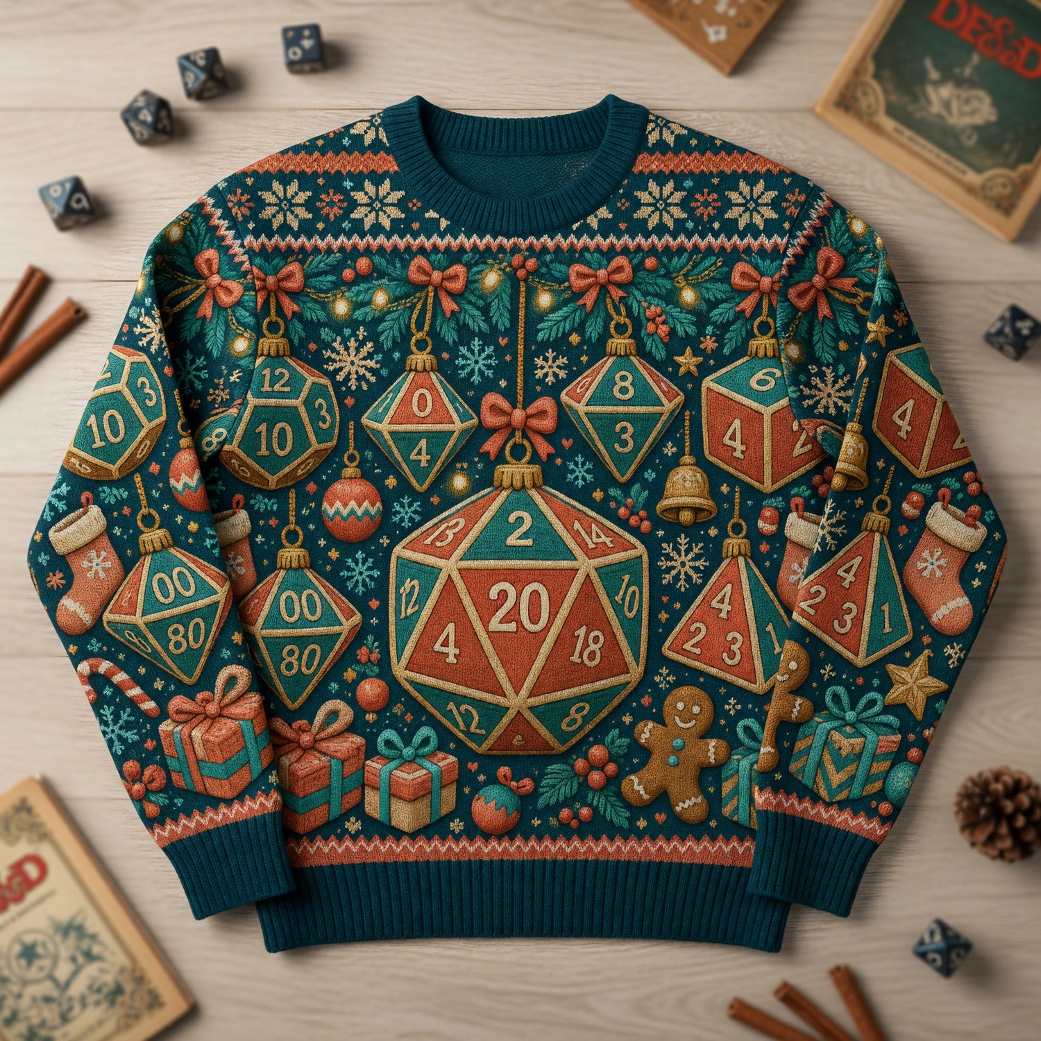 Christmas Dice Sweater - Holiday RPG Gaming Knit Apparel