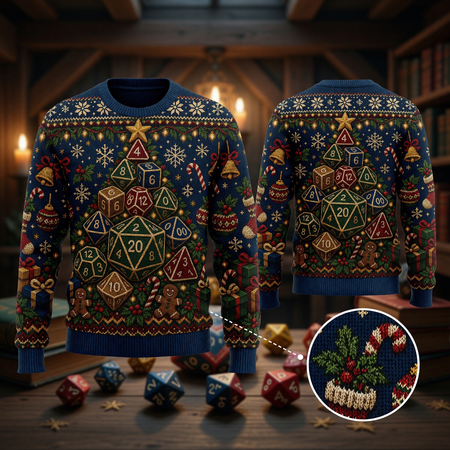 Christmas Dice Tree Sweater - Holiday Tabletop RPG Knit