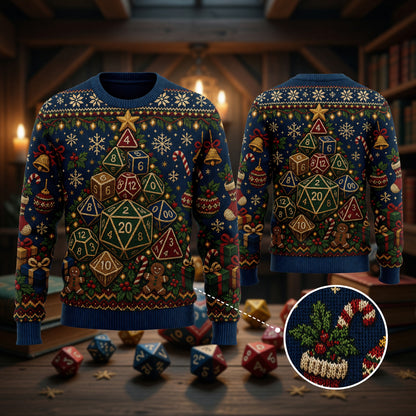 Christmas Dice Tree Sweater - Holiday Tabletop RPG Knit