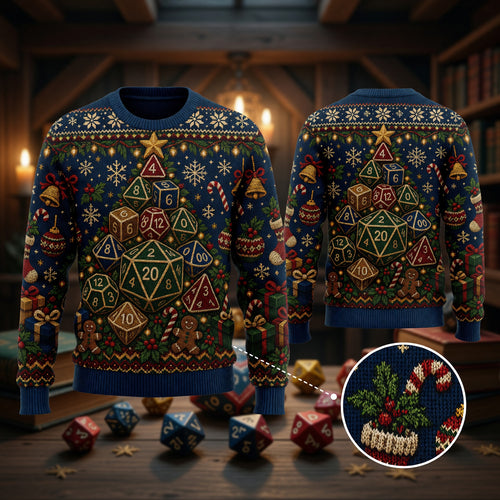 Christmas Dice Tree Sweater - Holiday Tabletop RPG Knit