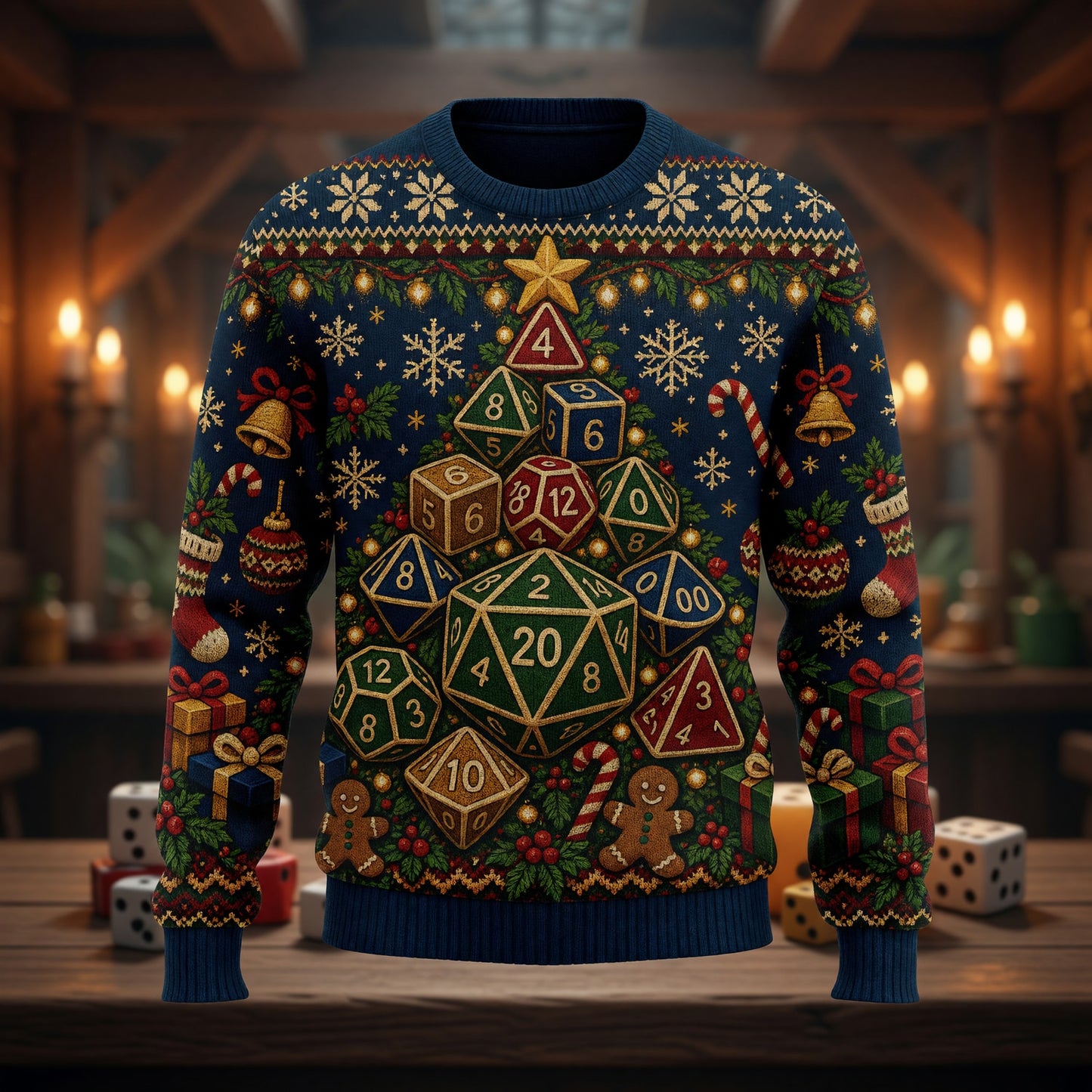 Christmas Dice Tree Sweater - Holiday Tabletop RPG Knit