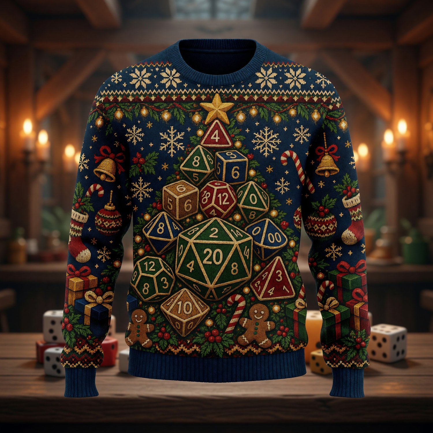 Christmas Dice Tree Sweater - Holiday Tabletop RPG Knit
