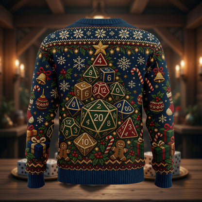 Christmas Dice Tree Sweater - Holiday Tabletop RPG Knit