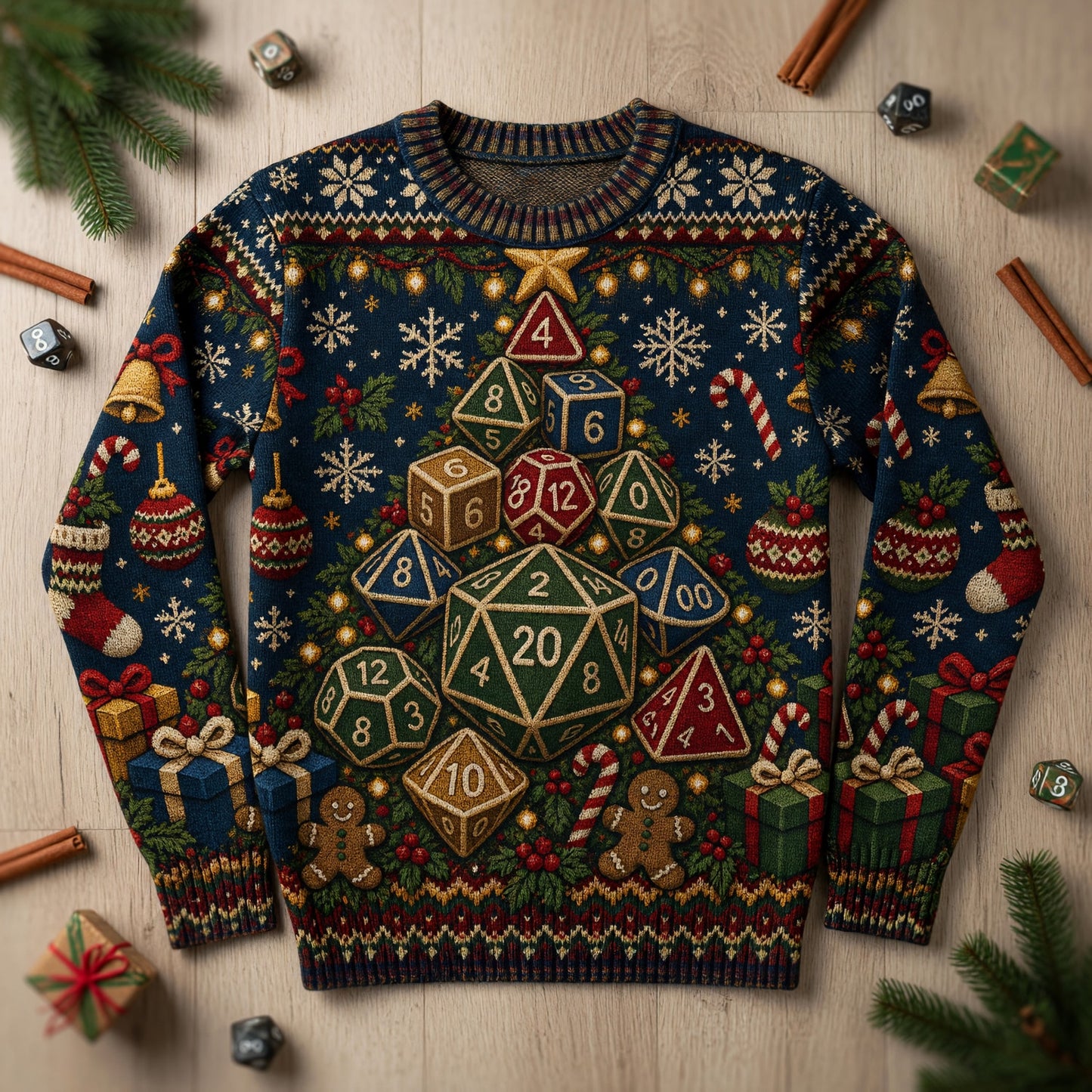 Christmas Dice Tree Sweater - Holiday Tabletop RPG Knit