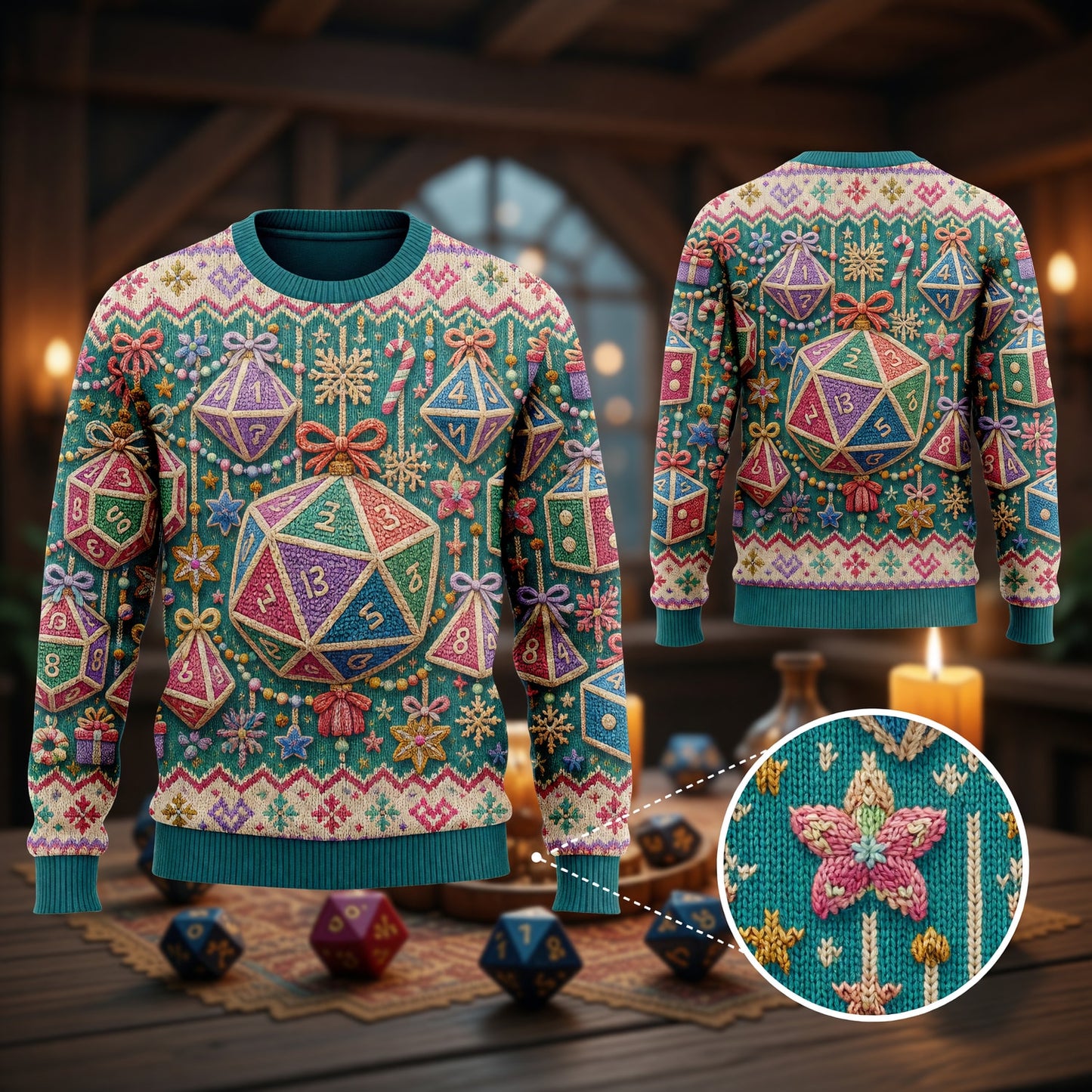 Dice Christmas Sweater - Festive RPG Holiday Knitwear