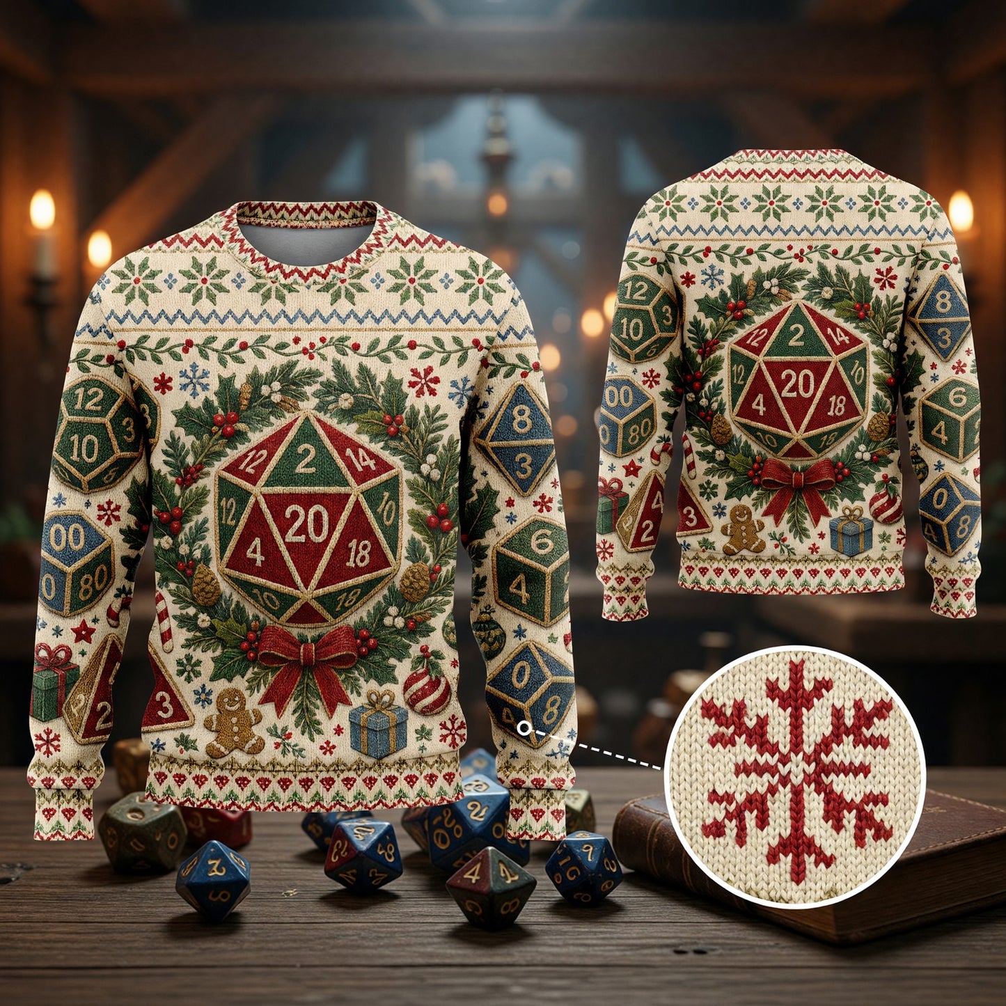 Christmas Dice Sweater - Festive RPG Holiday Knitwear