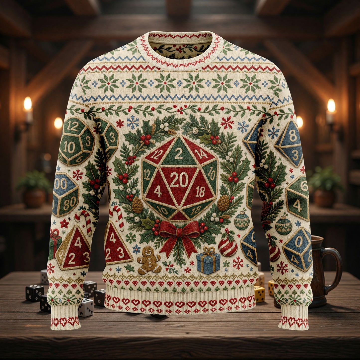 Christmas Dice Sweater - Festive RPG Holiday Knitwear