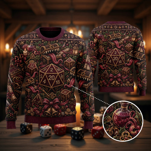 Mimic Christmas Sweater - Holiday Dice D20 Fantasy Apparel