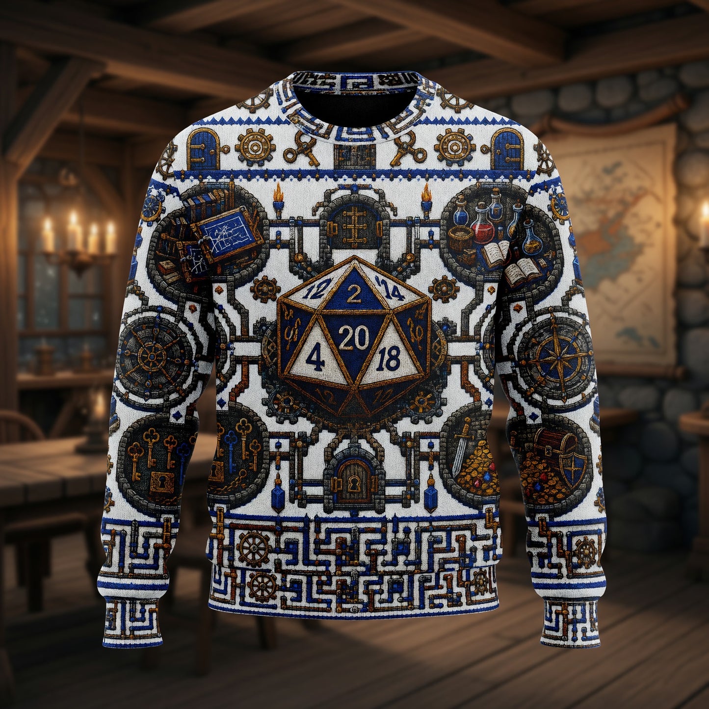 Fantasy Dungeon D20 Dice Sweater - Fantasy Tabletop RPG Knit