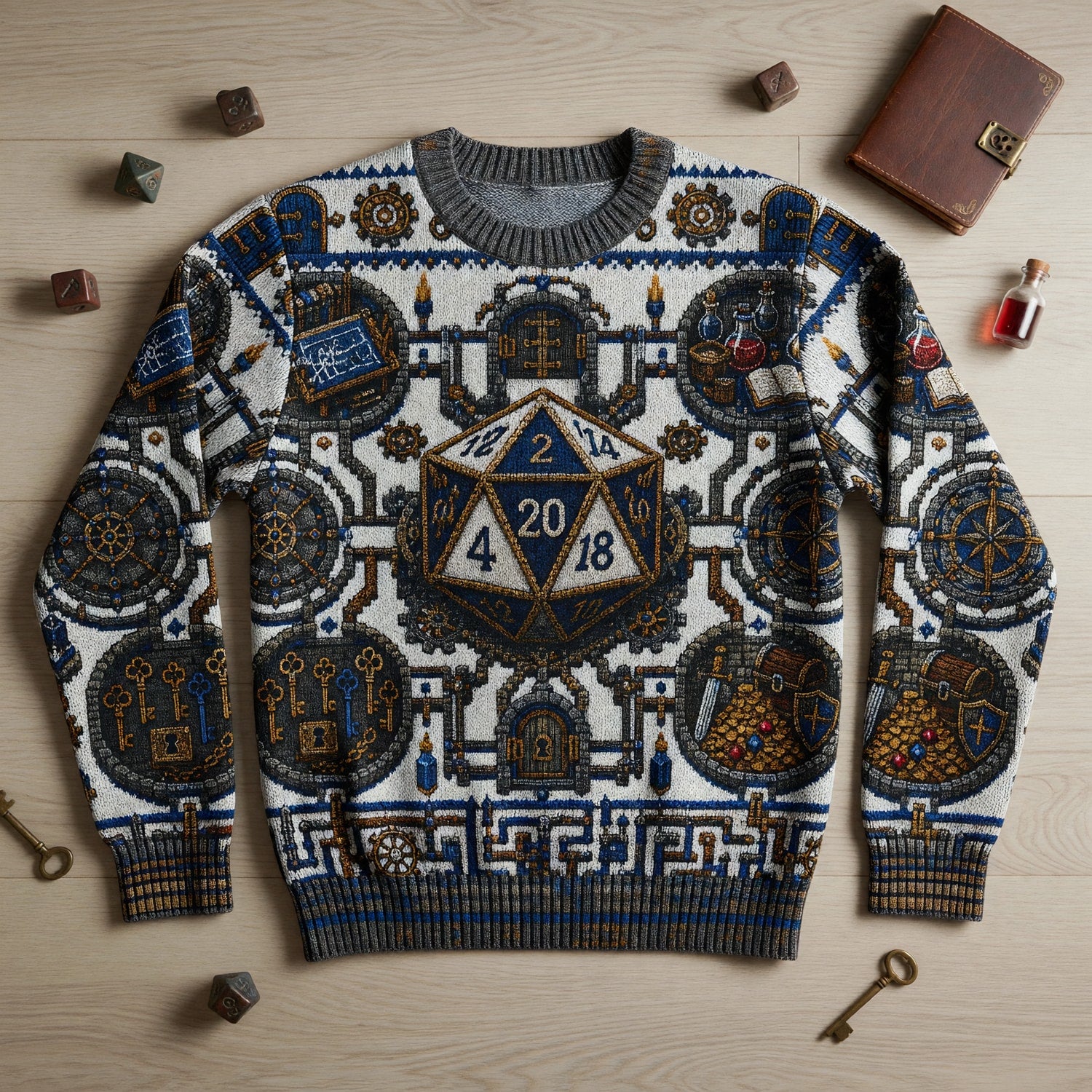 Fantasy Dungeon D20 Dice Sweater - Fantasy Tabletop RPG Knit