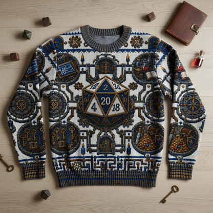 Fantasy Dungeon D20 Dice Sweater - Fantasy Tabletop RPG Knit