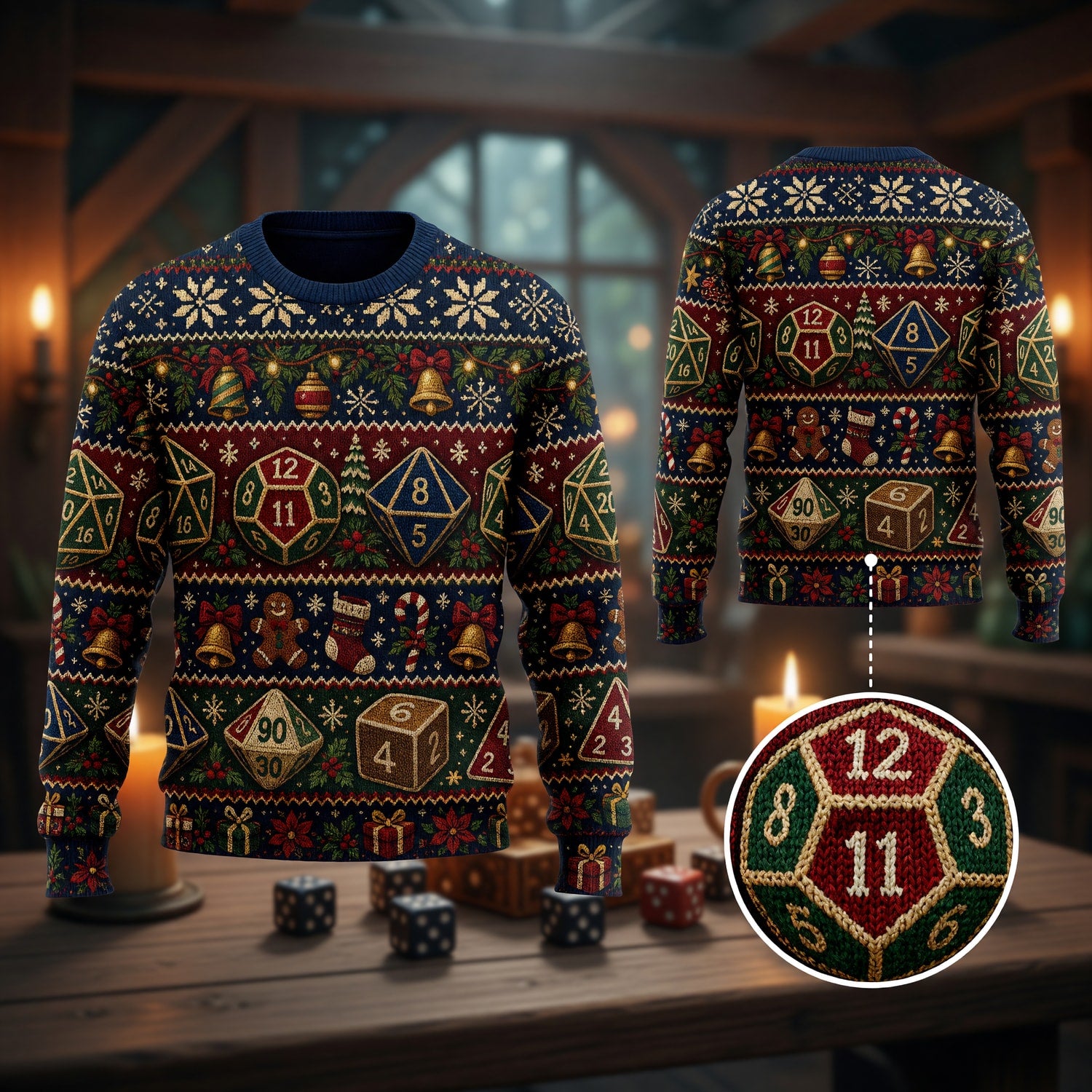Christmas Sweater - Dice Holiday RPG Knit Pattern