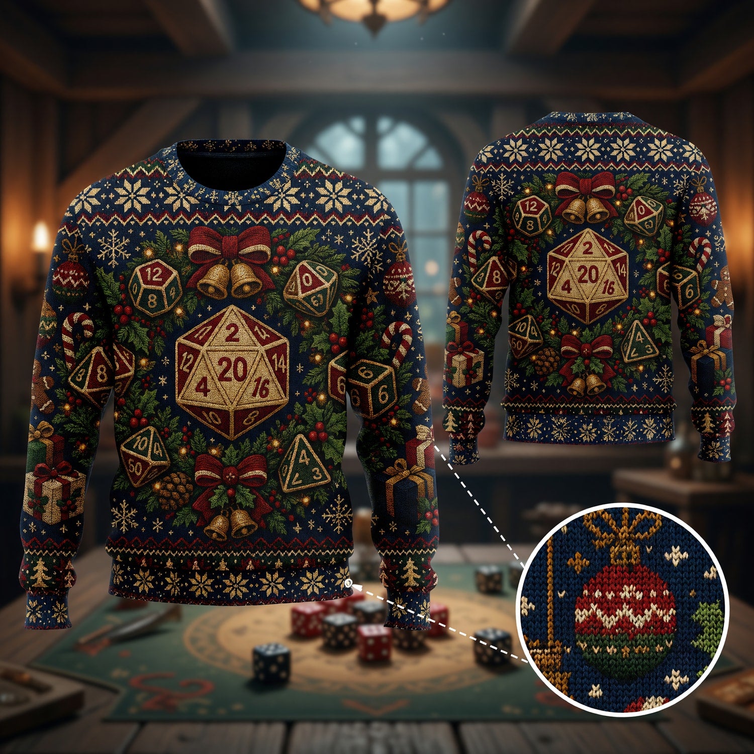 Dice Christmas Sweater - Festive RPG Holiday Knit