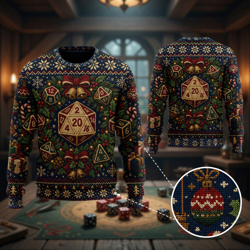Dice Christmas Sweater - Festive RPG Holiday Knit