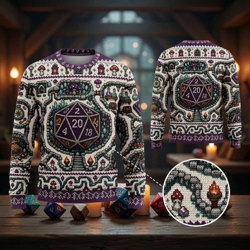 Fantasy Dungeon D20 Sweater - Fantasy RPG Dungeon Knitwear
