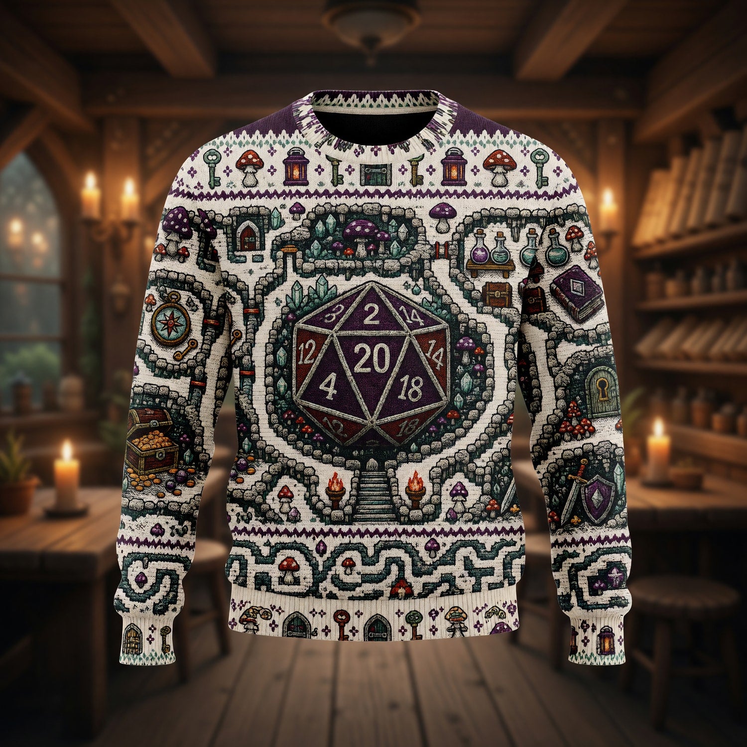 Fantasy Dungeon D20 Sweater - Fantasy RPG Dungeon Knitwear