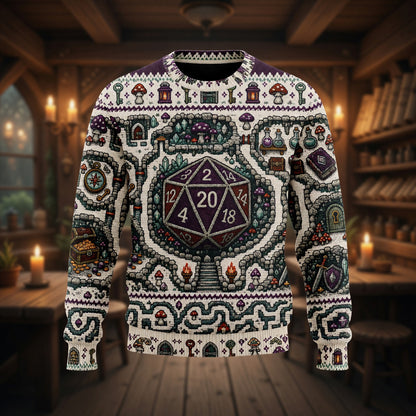 Fantasy Dungeon D20 Sweater - Fantasy RPG Dungeon Knitwear