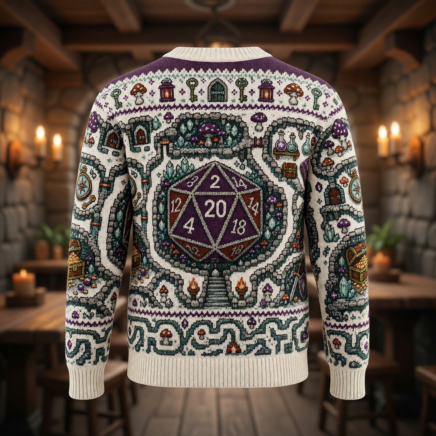 Fantasy Dungeon D20 Sweater - Fantasy RPG Dungeon Knitwear