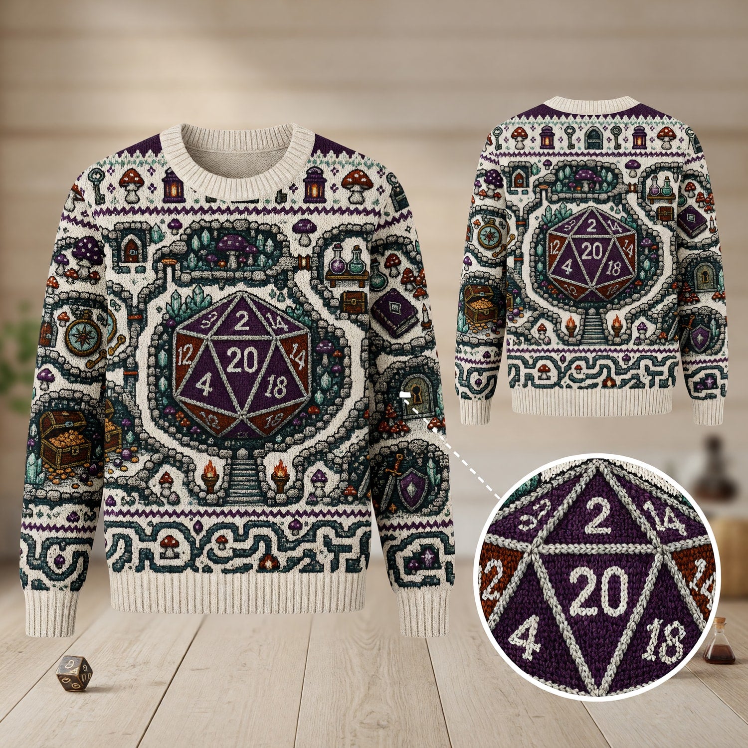 Fantasy Dungeon D20 Sweater - Fantasy RPG Dungeon Knitwear