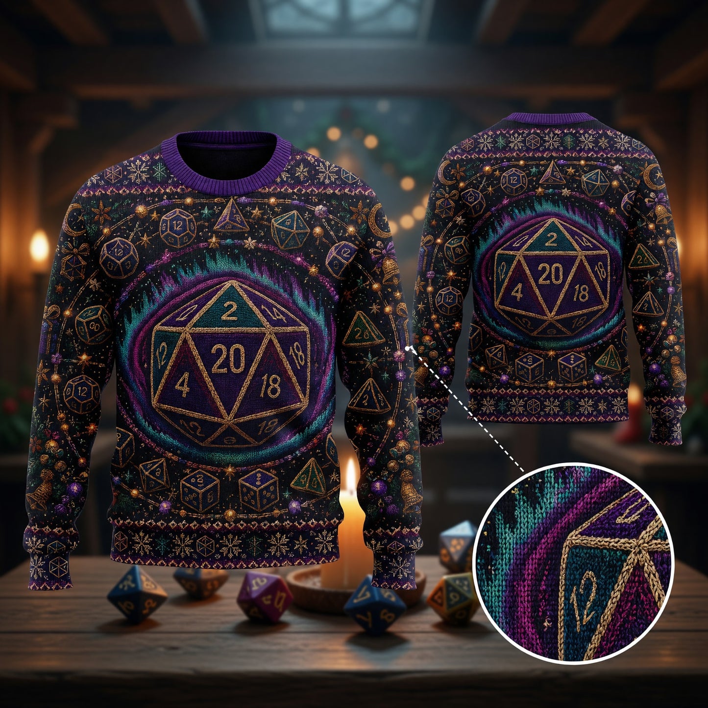 Dice Christmas Sweater - Fantasy RPG Holiday Knit